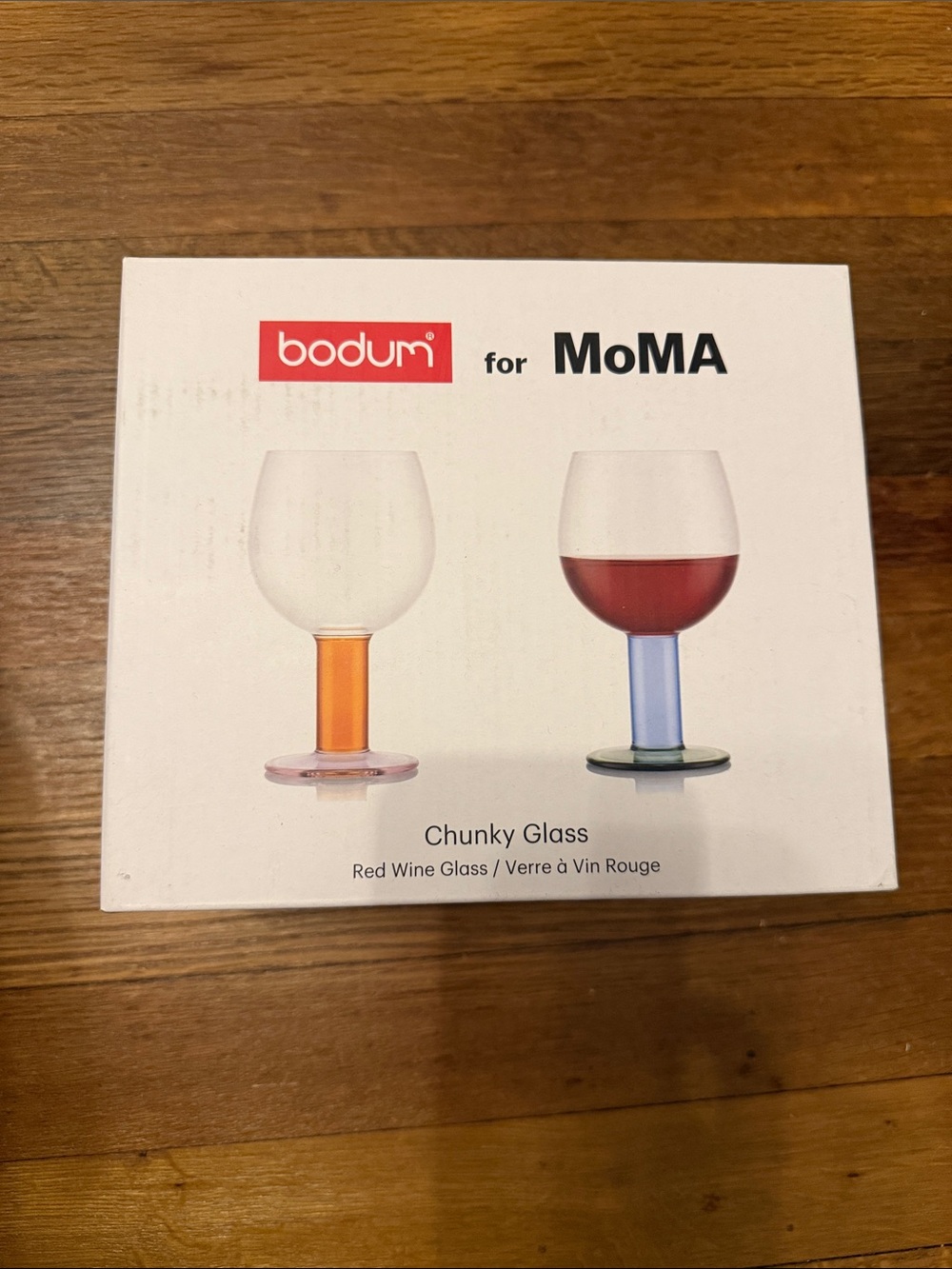 Bodum for MoMA Chunky Red Wine Glass Box - White with Red Logo